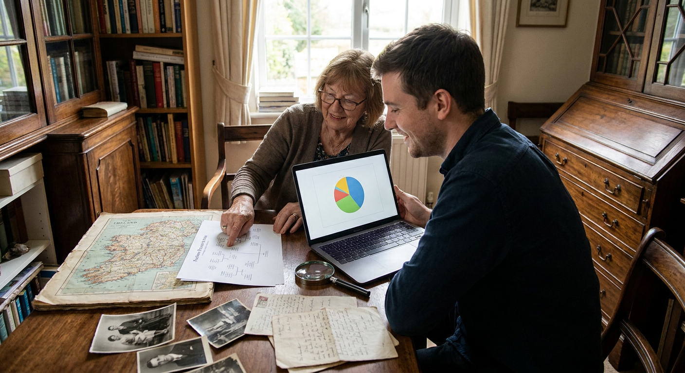 A map of Ireland from a DNA ethnicity report, highlighting several specific Genetic Groups in the Munster and Connacht regions.